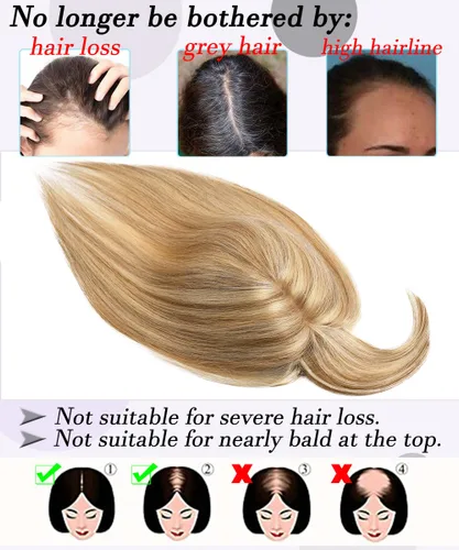Miniatura 6 de Toppers para el cabello para mujeres con cabello delgado, base de seda real, clip en toppers con flequillo para pérdida de cabello, cabello gris, 10