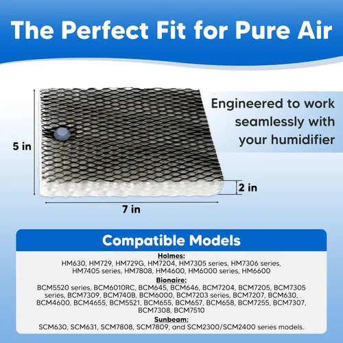 Miniatura 8 de Upstart Battery Paquete de 6 filtros de repuesto para humidificador Bionaire BCM740B, compatible con filtro humidificador Bionaire BWF100 HWF100