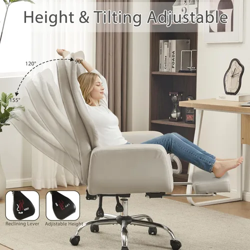 Miniatura 4 de Silla de oficina ergonómica con las piernas cruzadas con reposapiés, silla ejecutiva grande y alta de cuero con ruedas, reposabrazos reversible