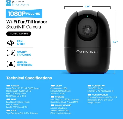 Miniatura 9 de Amcrest Cámara WiFi 1080P para interiores, cámara de niñera, cámara para perros, monitor de sonido y bebé, detección de personas y mascotas, ASH21-B