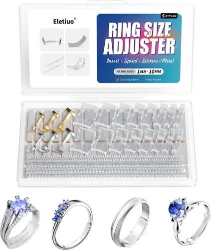 Miniatura 9 de Paquete de 127 ajustadores de tamaño de anillo para anillos sueltos, 31 tamaños y 3 estilos, reductor de anillo invisible, protector de joyería