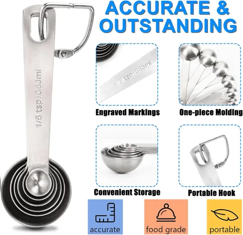 Miniatura 4 de Cucharas medidoras, juego de tazas de cucharas medidoras de acero inoxidable de alta calidad, cucharada pequeña con medidas métricas
