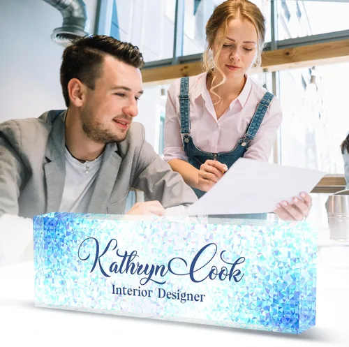 Miniatura 6 de Placa de nombre de escritorio personalizada, diamantes azules, regalo de decoración de oficina para profesores, jefes, empleados