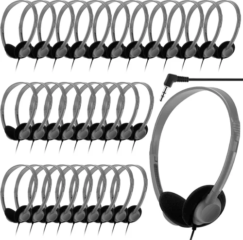 Miniatura 8 de Yunsailing Paquete de 20 auriculares a granel con diadema ajustable de 0.138 in, auriculares para programas de aprendizaje, laboratorio de Negro