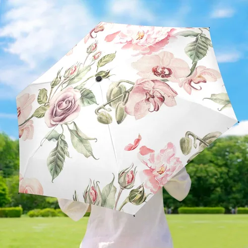 Miniatura 6 de Sombrilla de viaje plegable compacta con protección UV para 99% de protección UV, resistente al viento, a prueba de lluvia, pequeña luz a la moda