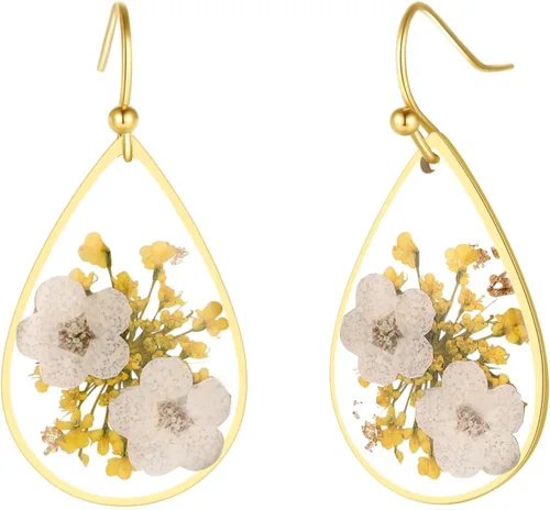 Miniatura 102 de Forget-Me-Not and Queen Anne's Lace Pressed Wildflower Earrings Pressed Flower Earrings Handmade Drop and Dangle Earrings Gift for Woman