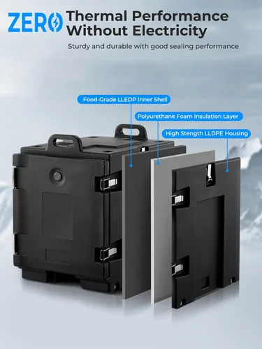 Miniatura 7 de HOUSNAT - Calentador de alimentos con ruedas, contenedores calientes de 82Qt para catering, portabandejas de alimentos aisladas LLDPE con asas