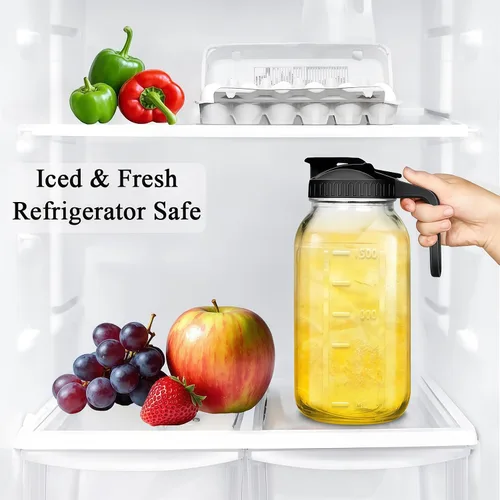 Miniatura 5 de Jarras de vidrio de 64 onzas con asa y tapa, frasco Mason de 2 cuartos, jarra grande de agua, recipientes de vidrio para refrigerador, jarra de agua