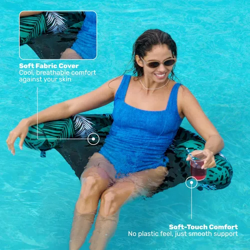 Miniatura 5 de Sloosh Flotadores de piscina para adultos, paquete de 2 sillas inflables de fideos con eslinga de tela suave, flotador flotante para piscina