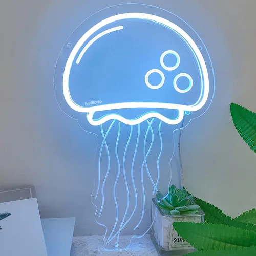 Miniatura 10 de Letrero de neón de tiburón con sensor de movimiento, letrero de neón LED azul hielo con 3 modos regulables, tablero acrílico decoración de tiburón