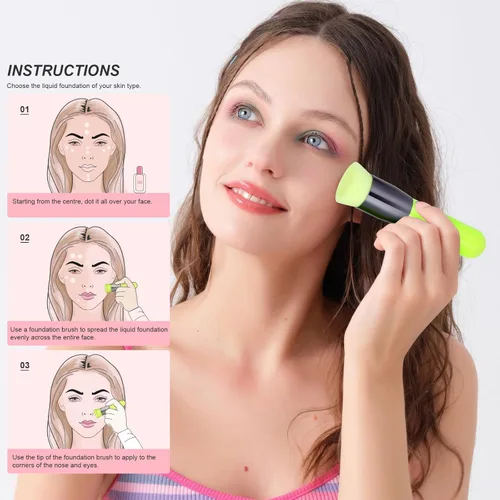 Miniatura 3 de docolor - Brocha de base Kabuki, base de maquillaje sintética profesional para mezclar crema líquida o polvo, cosméticos, cobertura completa, Verde