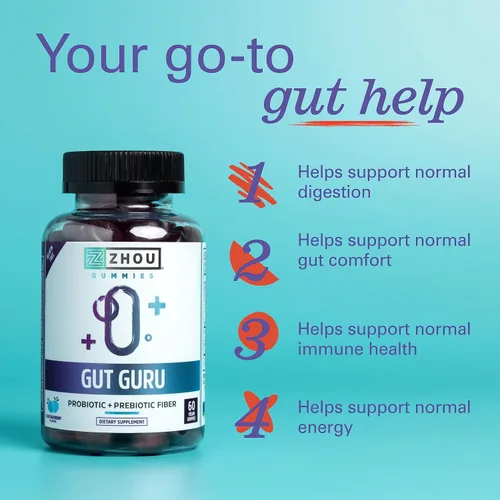 Miniatura 3 de Zhou Gut Guru - Gomitas de salud intestinal para hombres y mujeres, suplemento de fibra prebiótica y probiótica para la digestión y apoyo a la salud