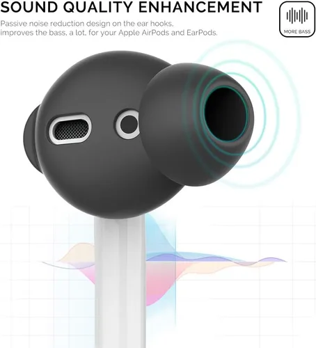 Miniatura 3 de AhaStyle 4 pares de almohadillas de silicona para auriculares AirPods compatibles con Apple AirPods (2 pares grandes y 2 pares pequeños, negro)