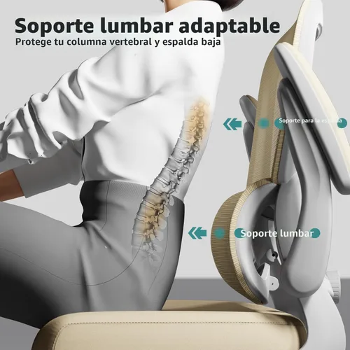 Miniatura 6 de TRALT Silla de Oficina Ergonómica para Escritorio, Sillas de Escritorio de Oficina de Malla para el Hogar con Capacidad de 330 LBS con Ruedas, Beige