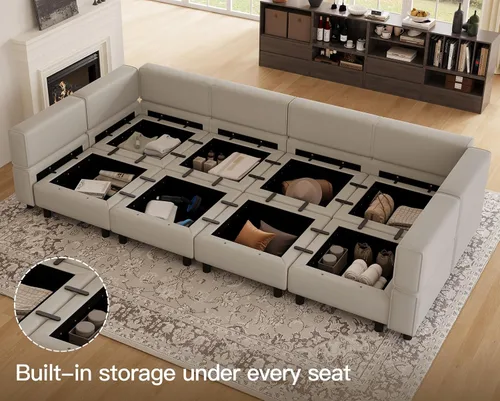 Miniatura 5 de Belffin - Sofá seccional modular con chaises de almacenamiento, sofá cama seccional, sofá de 8 asientos, cama seccional, color gris