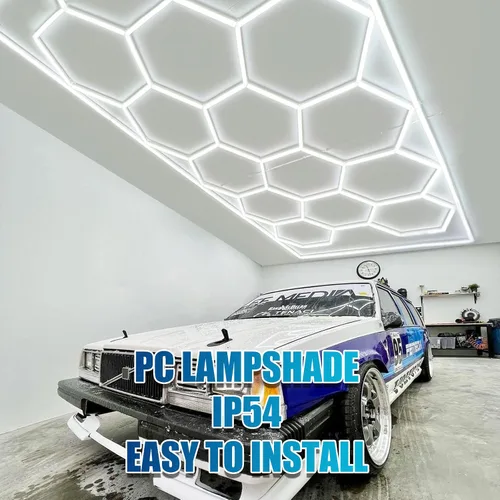 Miniatura 5 de Luces LED hexagonales de garaje, 6500 K regulables, brillo ajustable, luces hexagonales de gimnasio para coche/lavado de autos