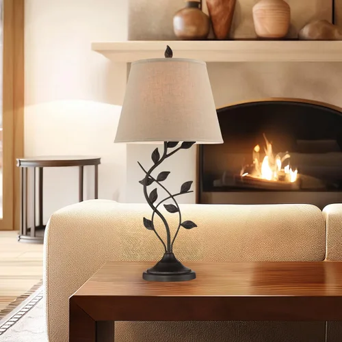 Miniatura 7 de Kira Home Ambrose - Lámpara de mesa rústica de 31 pulgadas con pantalla de tela imperio beige, luz de mesa tradicional de vid negra con bombilla LED