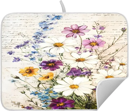 Miniatura 27 de Tapete de secado de platos de hojas de otoño y girasol, almohadilla absorbente de secado rápido, protector para encimera de cocina, 16 x 18 pulgadas