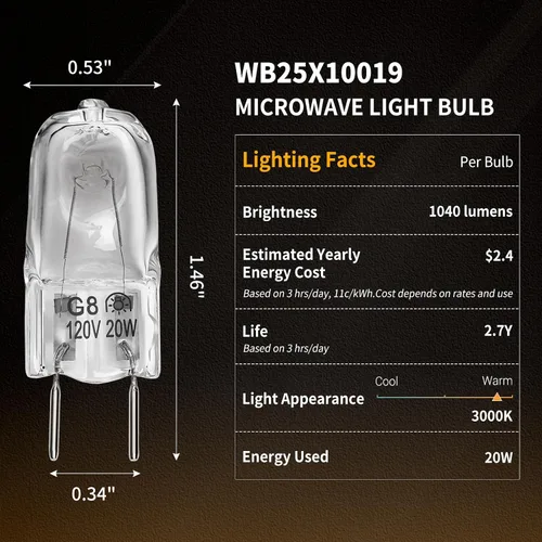 Miniatura 9 de Bombilla halógena compatible con GE, Samsung, Kenmore, Elite, Maytag, microondas sobre la estufa, luz nocturna/luz para estufa para microondas GE