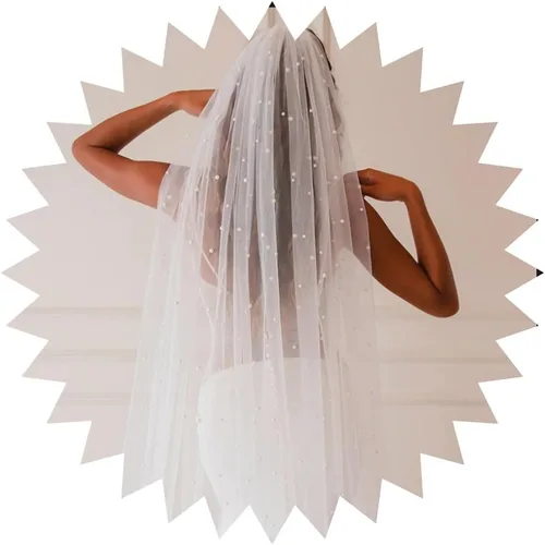 Velos de novia con perlas y flores, catedral, velo de novia, 118 pulgadas, velos para novias, 1 nivel, longitud de los dedos, peine para el cabello