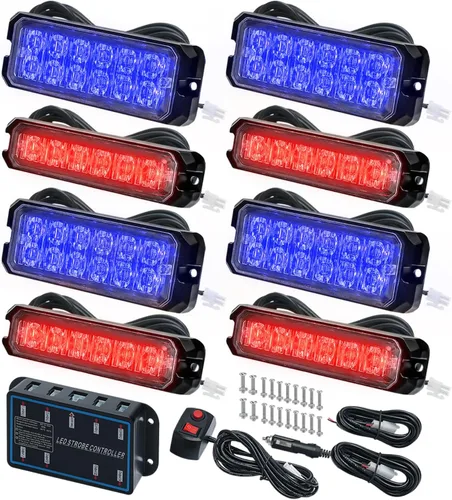Miniatura 21 de Kit de Luces Estroboscópicas LED con Función de Sincronización - 8 piezas con Controlador, Luz de Rejilla Intermitente de Advertencia de Emergencia
