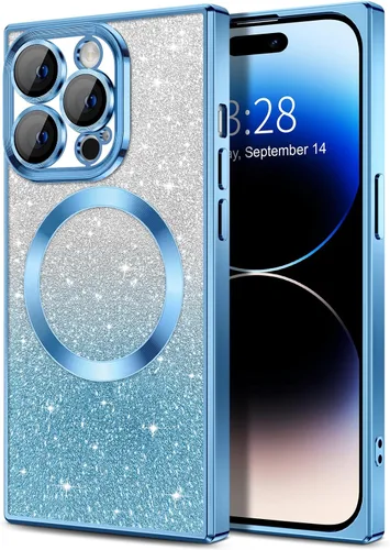 Miniatura 11 de Hython Funda para iPhone 13 Pro transparente con purpurina magnética [compatible con MagSafe] Protector completo de lente de cámara delgado
