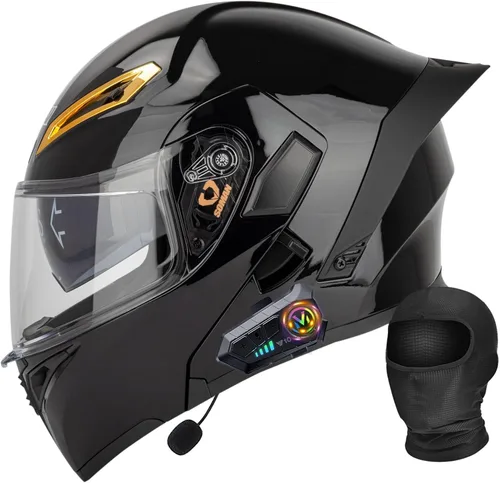 Miniatura 16 de Casco Bluetooth Moto DOT Aprobado Casco Abatible, Casco Integrado De Moto, Cascos Abatible con Doble Visera, Ventilación Forro, para La Respuesta