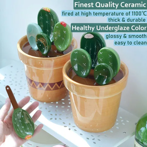Miniatura 3 de Juego de cucharas medidoras de cactus en maceta, tazas y cucharas medidoras únicas para café, sal y azúcar, regalos lindos para hornear, aptas