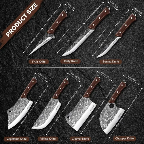Miniatura 2 de MDHAND - Juego de cuchillos de carnicero, 14 cuchillos de carnicero forjados a mano con bolsa de rollo, cuchillo de carne resistente, cuchillos