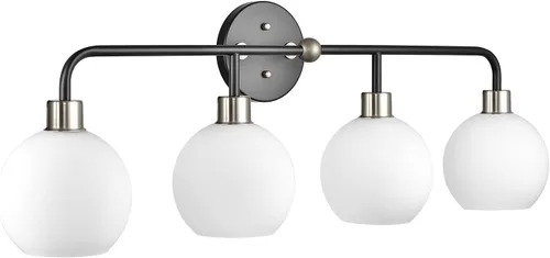 Miniatura 9 de Linea di Liara Lukasa - Moderna lámpara de tocador de baño, 2 luces sobre espejo, color negro mate y dorado, para lámparas de baño, cubiertas