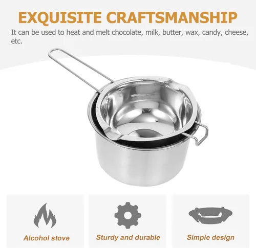 Miniatura 8 de Juego de ollas de doble caldera de acero inoxidable para derretir chocolate caramelo vela jabón y cera – 20.3 fl oz interior 6.3 in exterior olla