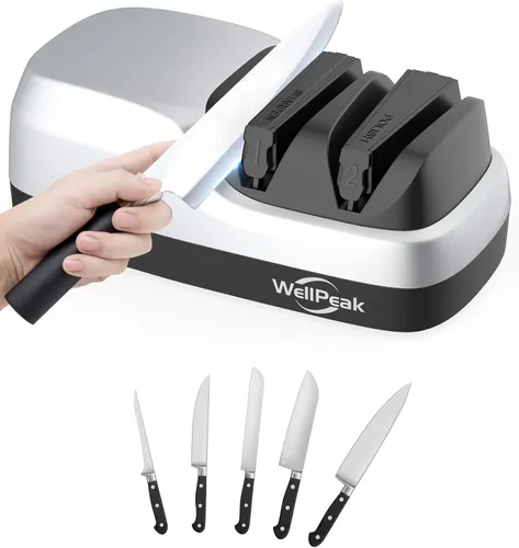 Miniatura 2 de Afilador de Cuchillos Eléctrico de 2 Etapas para Cuchillos de 20 Grados, Sistema de Afilado Abrasivo de Diamante para Cuchillos de Chef de Filo