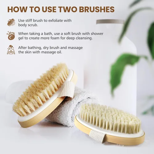 Miniatura 5 de POPCHOSE Cepillo de cepillado en seco para el cuerpo, cepillo exfoliante de cerdas naturales para la piel seca, cepillo corporal para una piel