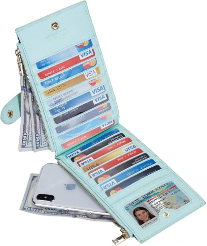 Miniatura 2 de Travelambo - Billetera para mujer con bloqueo RFID plegable para múltiples tarjetas con bolsillo y cremallera