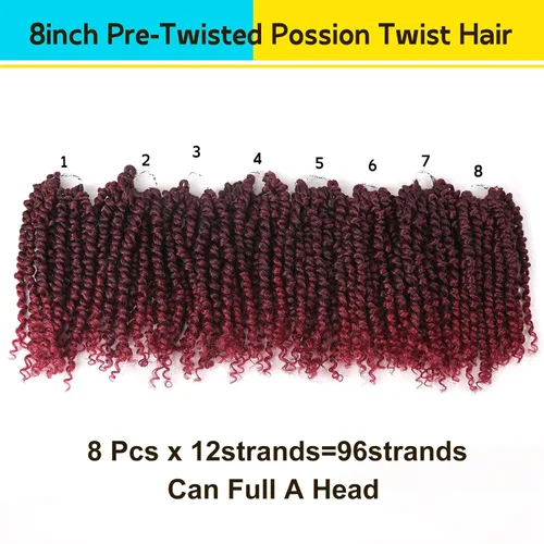 Miniatura 3 de Cabello Passion Twist – Cabello de ganchillo de 8 pulgadas para mujer, 8 paquetes de cabello rizado pretrenzado de ganchillo Passion Twists Tbug