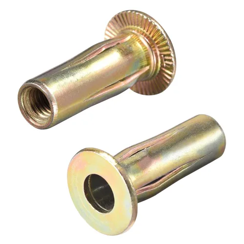 Miniatura 6 de uxcell Tuerca de remache de agarre múltiple, vástago preabombado M5 de acero al carbono chapado en zinc, tuerca de inserción roscada de cabeza