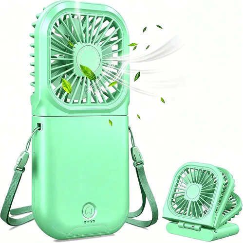 Miniatura 16 de Ventilador portátil para el cuello mini, silencioso, de mano, personal, plegable, recargable por USB, operado para el hogar, oficina, exteriores