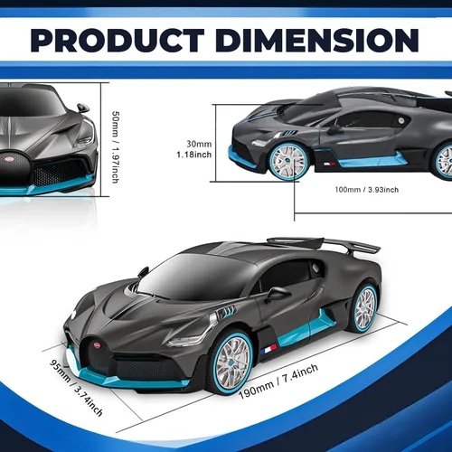 Miniatura 2 de BEZGAR Auto de control remoto Bugatti para niños - 1:24 Autos RC Bugatti con licencia oficial, vehículo de juguete de carreras deportivas Hobby