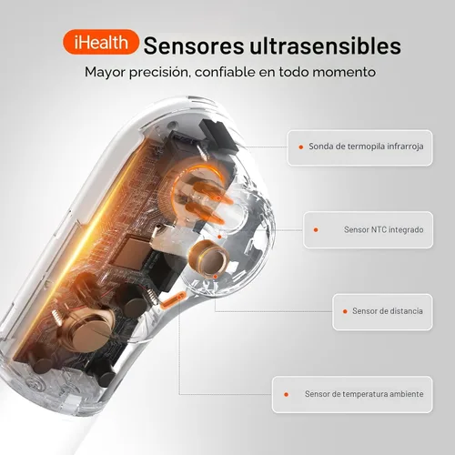 Miniatura 3 de iHealth Termómetro digital sin contacto para la frente para adultos, bebés, niños, 3 sensores ultra sensibles, retroalimentación de vibración Negro