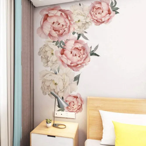 Miniatura 9 de Horoper Pegatinas de pared florales de peonía, calcomanías de flores de pared familiar, calcomanías de flores de peonía, carteles de pared florales