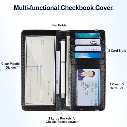 Miniatura 2 de Funda para chequera personal, cartera RFID con soporte para bolígrafo y divisor de plástico transparente integrado para cheques duplicados, Cielo