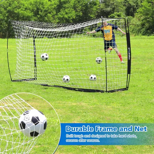Miniatura 4 de Storgem Portería de Fútbol, Red de Fútbol, Porterías de Fútbol para Patio Trasero, con Marco de Lazo, Base Metálica Plegable y 15 Conos