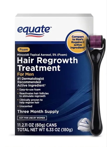 Equate Hair Regrowth Treatment for Men, Extra Strength, 3 Month Supply, 2 oz Bottles, 3 Count - Effective Thinning Hair Solution, Minoxidil 5% (Foam