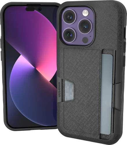 Miniatura 92 de Smartish Funda tipo cartera para iPhone 13 Pro – Wallet Slayer Vol. 2 [delgada + protectora] tarjetero con función atril - Black Tie Affair