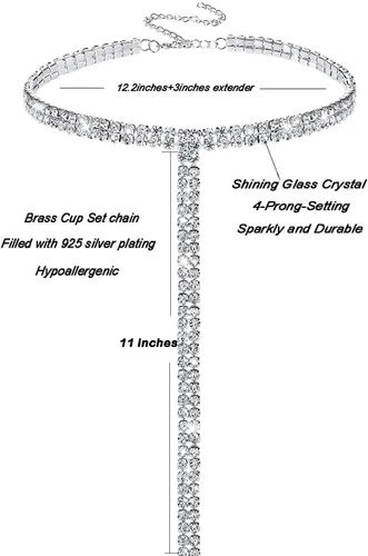 Miniatura 7 de Gargantilla de diamantes de imitación de plata brillante gargantilla de cristal para mujer