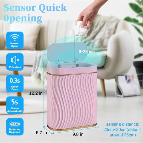 Miniatura 2 de Ogikey Cubo de basura pequeño para baño con tapa automática sin contacto, bote de basura inteligente de 2.6 galones, contenedor de basura estrecho e