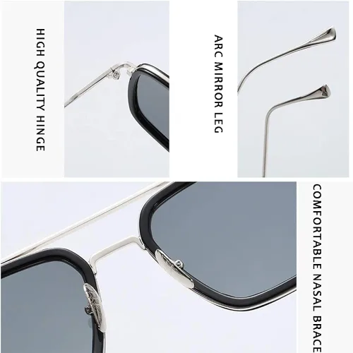 Miniatura 5 de Spider Man - Gafas de sol vintage con marco de metal cuadrado para hombres y mujeres diseño clásico de Downey Iron Man Tony Stark Shades