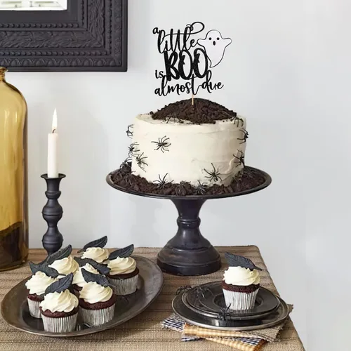 Miniatura 7 de Our Little Boo is Almost Due Cake Topper - Decoración de Halloween y otoño para baby shower, juego de pancartas y pancartas