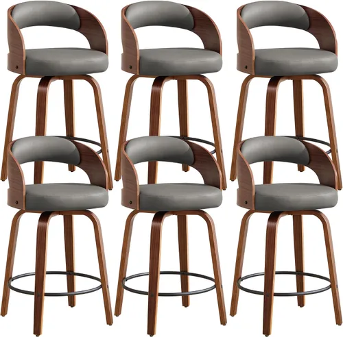 Miniatura 27 de Juego de 1 taburete de bar giratorio, 26" de cuero sintético tapizado, altura de mostrador con respaldo, silla de bar moderna de mediados de siglo