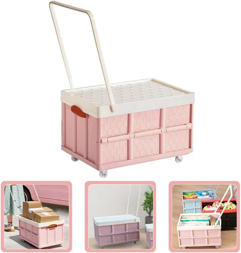 Miniatura 8 de Cabilock Caja de almacenamiento plegable con tapa, caja de ropa con tapa, carrito de compras, playa, camping, jardín, carrito de compras con rueda